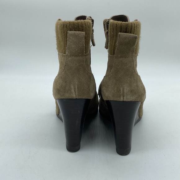 Franco Sarto Westerly Ankle Booties Wedges Shoes Tan Leather Suede Womens 7.5 M - Picture 3 of 15